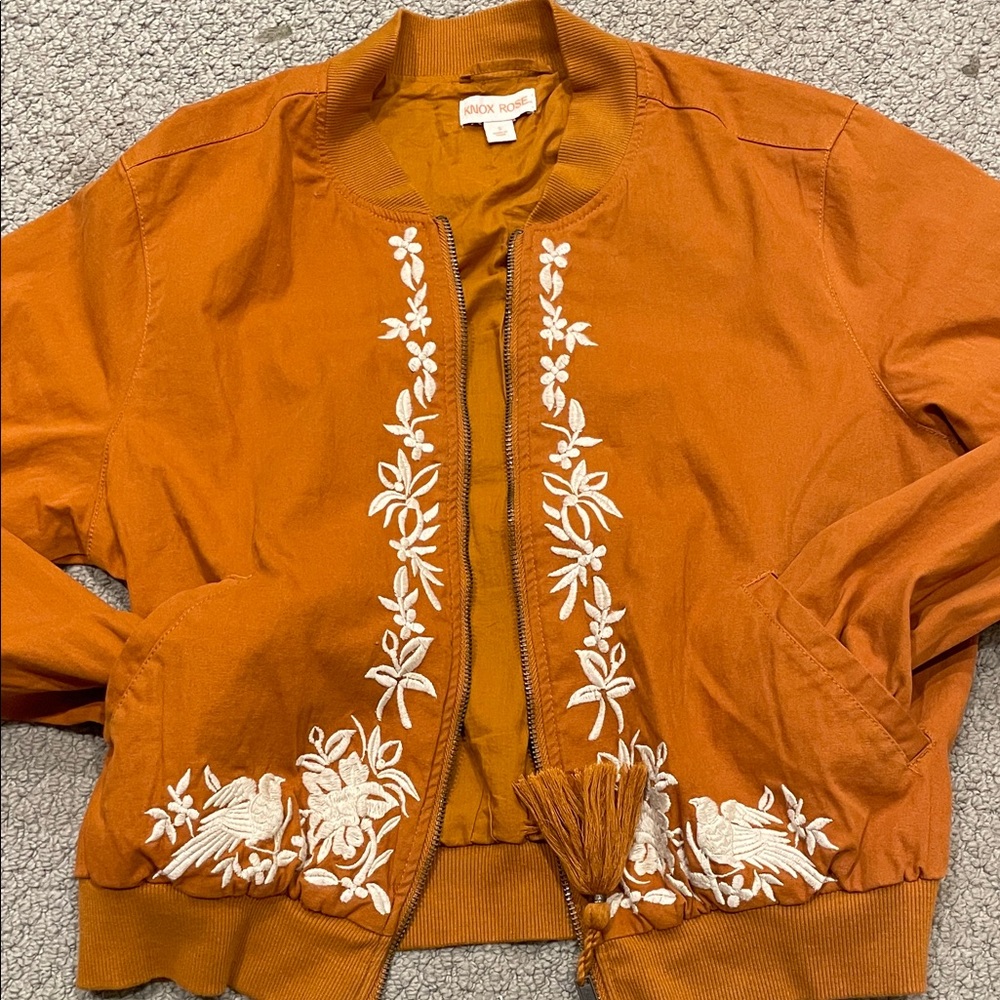 Knox Rose Rust Bomber Jacket with White Embroidery